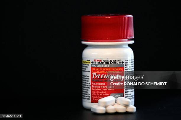 In this photo illustration, a Tylenol package and caplets are displayed in Houston, Texas, on September 23, 2025. US President Donald Trump on...