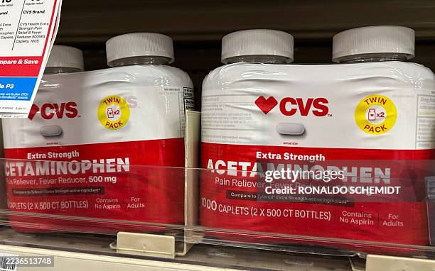 Bottles of generic acetaminophen are seen in a pharmacy in Houston, Texas, on September 23, 2025. US President Donald Trump on September 22, 2025...
