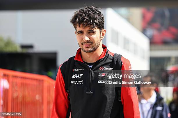 Esteban Ocon of France and Haas F1 looks on in the Paddock prior to the F1 Grand Prix of Azerbaijan at Baku City Circuit on September 21, 2025 in...