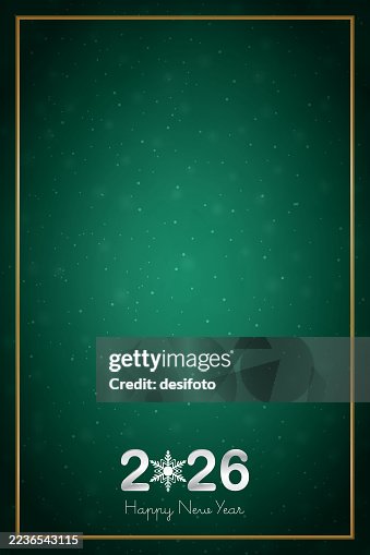 Silver White colored 3D text 2026 with one snowflake shape over bright dark jade green vertical retro vintage Happy New Year Christmas celebration festive glowing glittering snowing vector backgrounds with golden border for greeting cards posters Silver White colored 3D text 2026 with one snowflake shape over bright dark jade green vertical retro vintage Happy New Year Christmas celebration festive glowing glittering snowing vector backgrounds with golden border for greeting cards posters