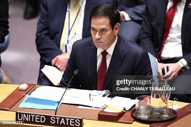 Secretary of State Marco Rubio attends a United Nations Security Council minesterial meeting on Ukraine at UN headquarters in New York on September...