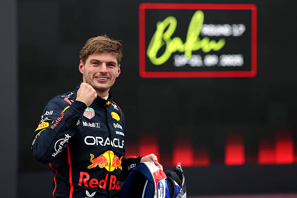 Race winner Max Verstappen of the Netherlands and Oracle Red Bull Racing celebrates in parc ferme during the F1 Grand Prix of Azerbaijan at Baku City...