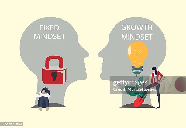 growth mindset versus fixed mindset concept - versus stock illustrations