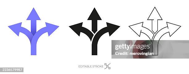 three way direction arrows - arrow editable stroke stock illustrations