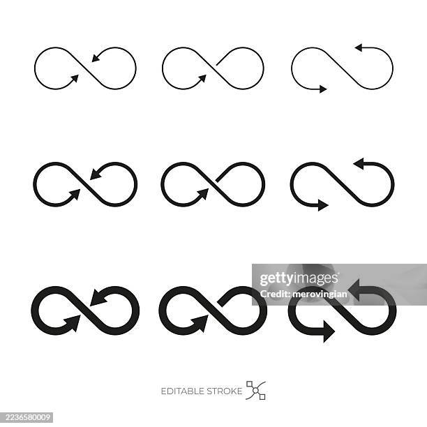 ilustraciones, imágenes clip art, dibujos animados e iconos de stock de conjunto de iconos de flecha de bucle infinito - infinito