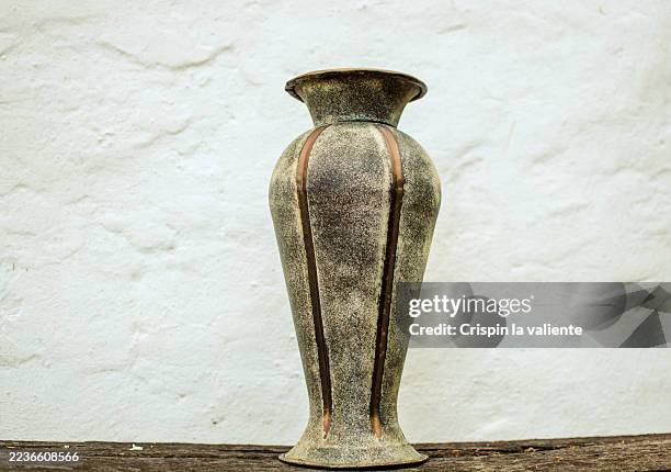vintage ceramic vase with textured rustic surface - empty vase stock pictures, royalty-free photos & images
