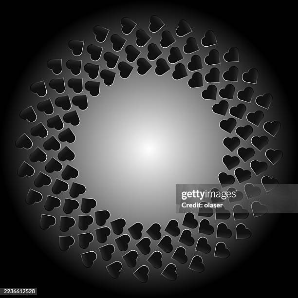 3d hearts in four concentric orbits framing glow, card, copy space - low orbit stock illustrations