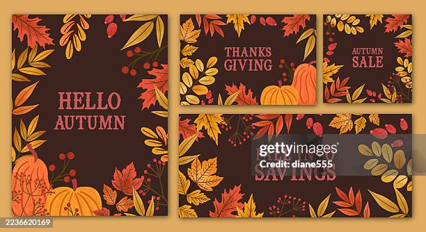 autumn banner set template with copy space - hello fall stock illustrations