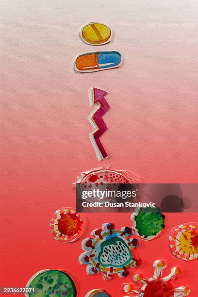 ilustrações de stock, clip art, desenhos animados e ícones de microbe and medication - organismo acidófilo