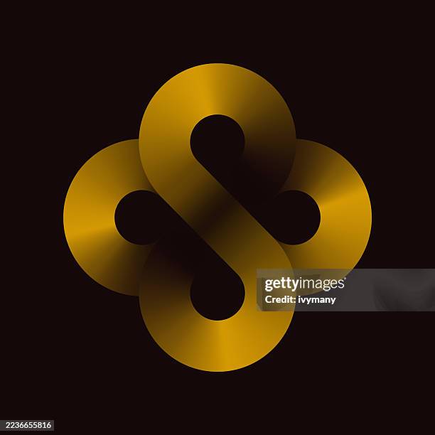golden infinite loop knot curve gradient sign - tangled lines stock illustrations
