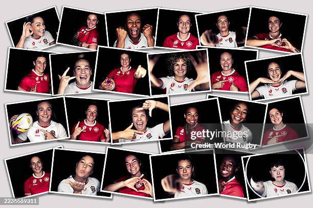 In this composite photo illustration released on September 24 the Women's Rugby World Cup 2025 portraits of the finalists of the tournament England...