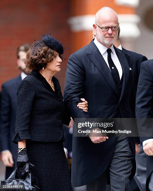 Sylvana Tomaselli, Countess of St Andrews and George Windsor, Earl of St Andrews attend Katharine, Duchess of Kent's Requiem Mass service at...