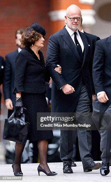 Sylvana Tomaselli, Countess of St Andrews and George Windsor, Earl of St Andrews attend Katharine, Duchess of Kent's Requiem Mass service at...