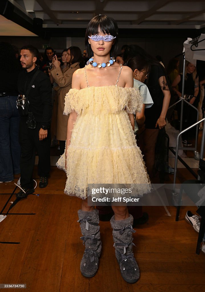 Susan Radecki Model A model backstage ahead of the Susan Fang show during London Fashion ...