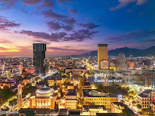 tirana from the drone - tirana stock pictures, royalty-free photos & images