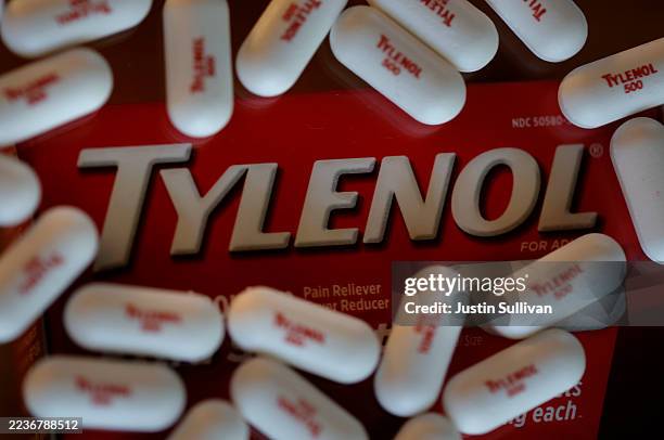 In this photo illustration, Tylenol caplets are displayed on September 22, 2025 in San Anselmo, California. The Trump administration will reportedly...