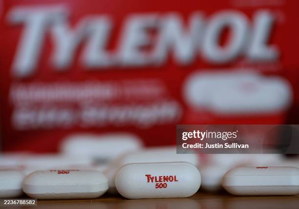 In this photo illustration, Tylenol caplets are displayed on September 22, 2025 in San Anselmo, California. The Trump administration will reportedly...