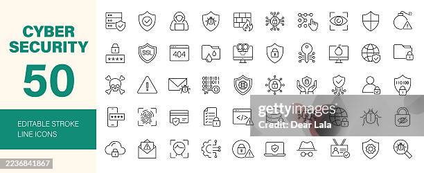 cyber security line editable icon set. - computer virus stock illustrations