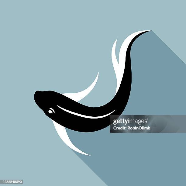 teal koi fish icon - carp stock illustrations