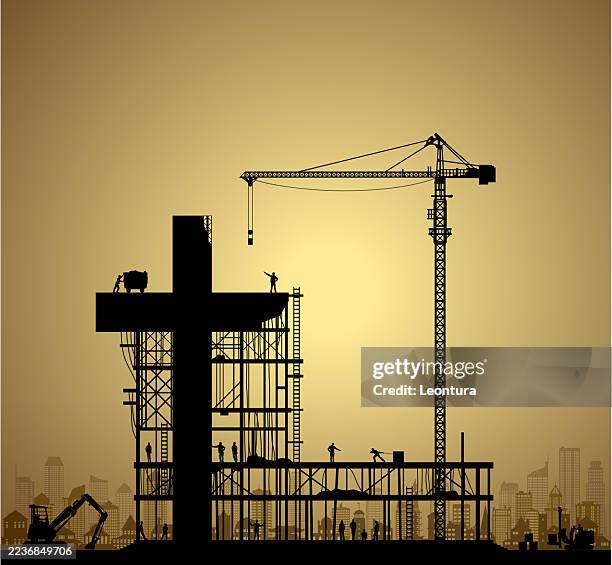 making a new church - church building stock illustrations