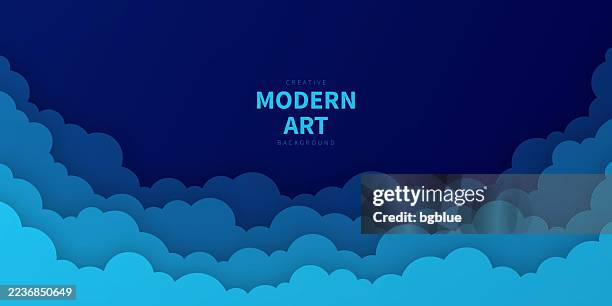 blue sky with couds - paper cut background - trendy 3d design - dark rain clouds stock illustrations