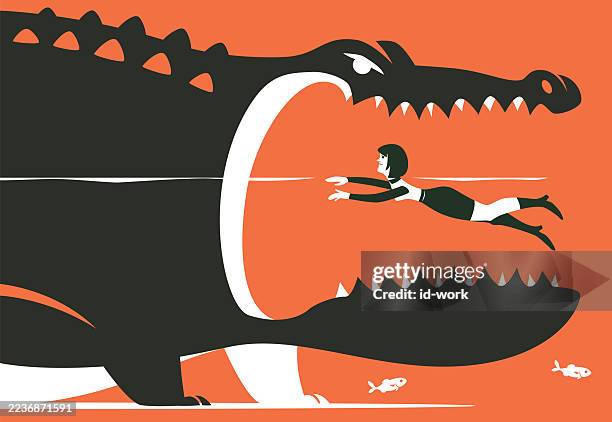 crocodile eating woman - saltwater crocodile stock illustrations