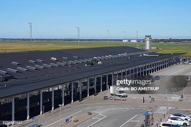 This picture shows an overview of the Aalborg Airport on September 25, 2025. Drone flights that caused Danish airports to close on two nights this...