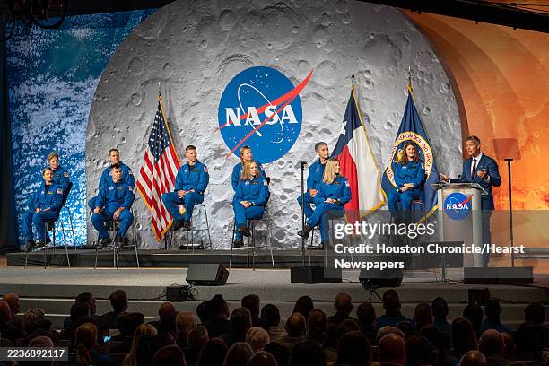 Administrator Sean Duffy, right, makes comments as the Astronaut candidate class of 2025 is introduced during a ceremony at the NASA Johnson Space...