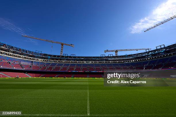 An inside view of the Spotify Camp Nou stadium under construction on September 23, 2025 in Barcelona, Spain.