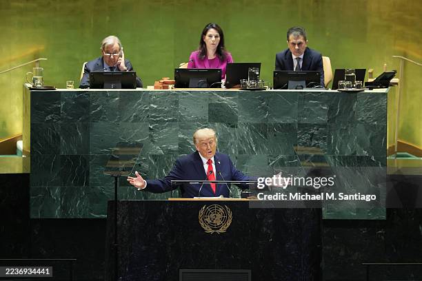 President Donald Trump speaks during the United Nations General Assembly at the United Nations headquarters on September 23, 2025 in New York City....