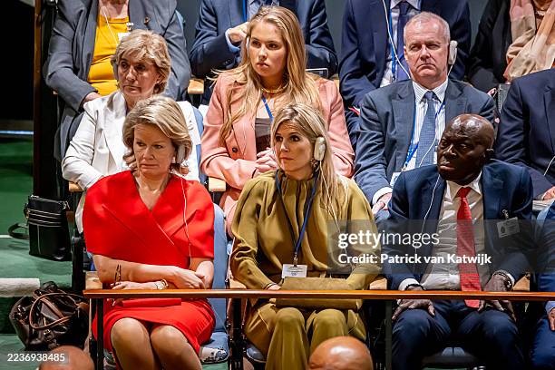 Queen Mathilde of Belgium, Queen Maxima of The Netherlands and Princess Amalia of The Netherlands attend the opening session of the General Assembly...