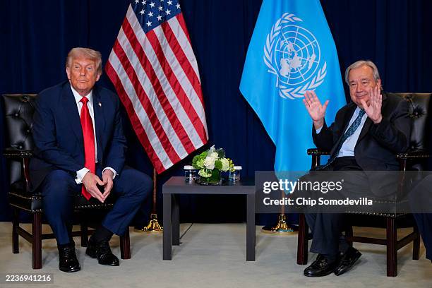 President Donald Trump meets with United Nations Secretary-General António Guterres during the 80th session of the UN’s General Assembly at the...