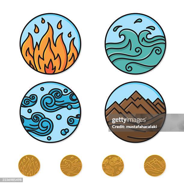 symbols of the four elements - mountain badge stock illustrations
