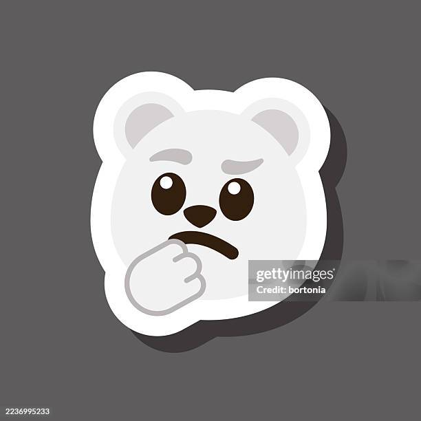 thinking polar bear emoji sticker - curious face stock illustrations