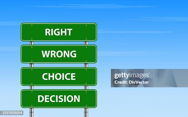 right wrong concept green road sign - wrong direction stock illustrations