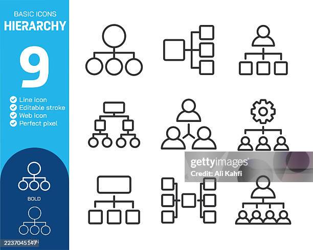 hierarchy thin line icons collection. editable stroke. vector illustration. basic icon for website design, logo, app, template, ui, infographic etc - tree shadow white stock illustrations