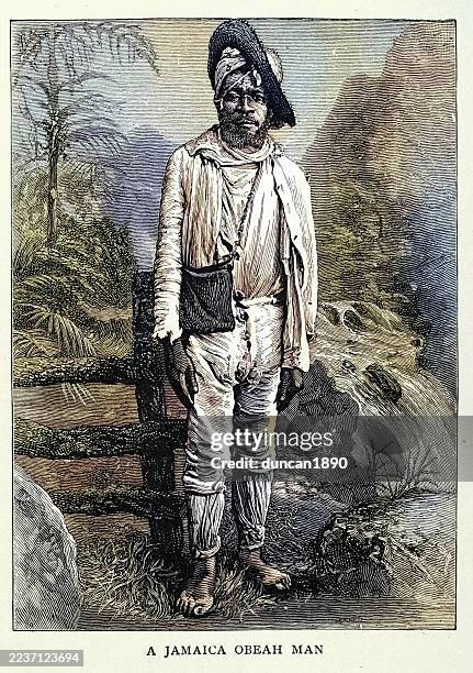 jamaican obeah man, jamaica, victorian, vintage illustration, 1898 19th century - jamaican ethnicity stock illustrations