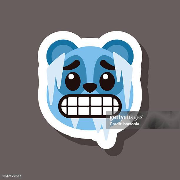 freezing panda bear emoji sticker - icicles stock illustrations