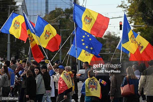 Hundreds of members and supporters of the ruling Party of Action and Solidarity join Prime Minister Dorin Recean during a pro-EU rally on the final...