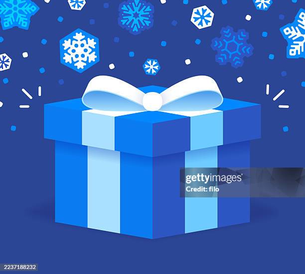gift present blue snow abstract modern background - blue gift box stock illustrations