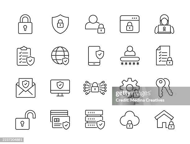 security and protection icons - editable storke thin line series icon - tick bug stock illustrations