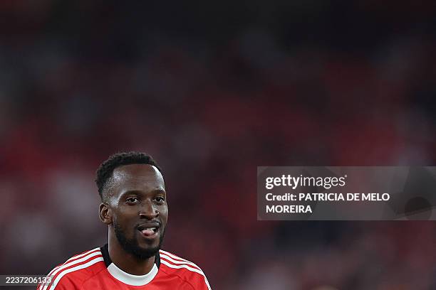 Benfica's Belgian forward Dodi Lukebakio reacts after failing to score during the Portuguese League football match between SL Benfica and Gil Vicente...