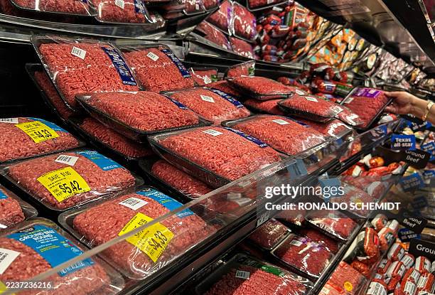 Packages of ground beef are seen at a supermarket in Houston, Texas, on September 26, 2025. The personal consumption expenditures price index rose...