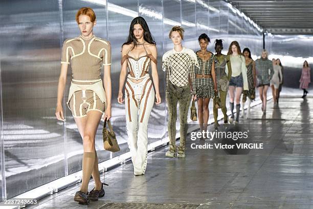 Model walks the runway during the Knwls Ready to Wear Spring/Summer 2026 fashion show as part of the Milan Fashion Week on September 24, 2025 in...