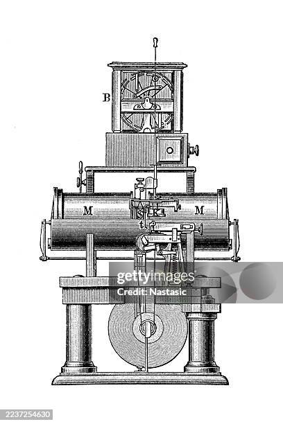 the syphon or siphon recorder is an obsolete electromechanical device used as a receiver for submarine telegraph cables invented by william thomson, 1st baron kelvin in 1867 - wireless telegraph stock illustrations