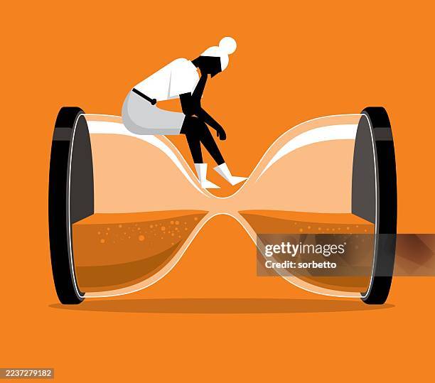 ilustraciones, imágenes clip art, dibujos animados e iconos de stock de tiempo presión empresaria - reloj de arena - - presión