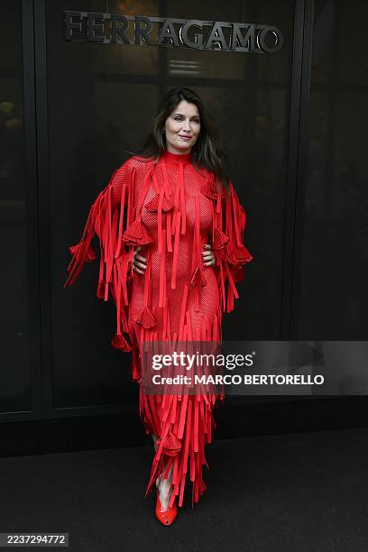 French actress and model Laetitia Casta poses before the Ferragamo collection show at Milan's Fashion Week Womenswear Spring / Summer 2026, on...