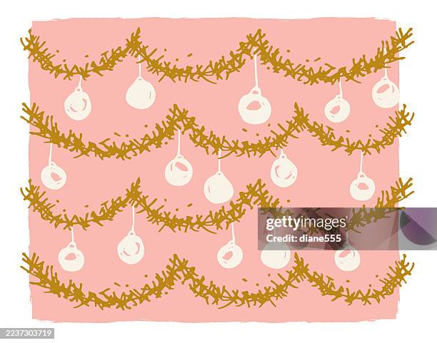 ilustraciones, imágenes clip art, dibujos animados e iconos de stock de icono de elemento navideño retro divertido - adornos tinsel - espumillón