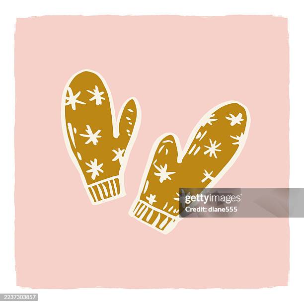 fun retro christmas element icon - mittens - gold glove stock illustrations
