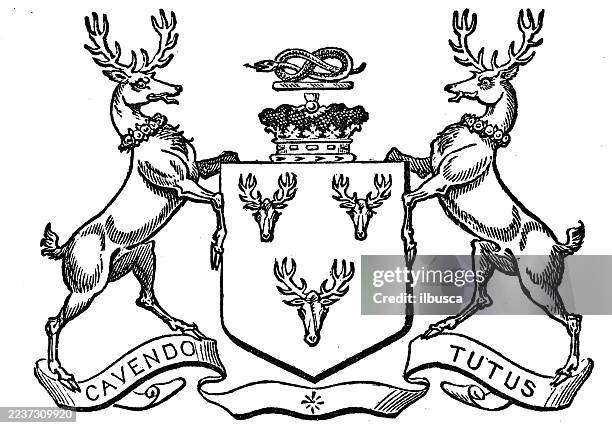 stockillustraties, clipart, cartoons en iconen met heraldry coat of arms emblem: duke of devonshire - hertenbok